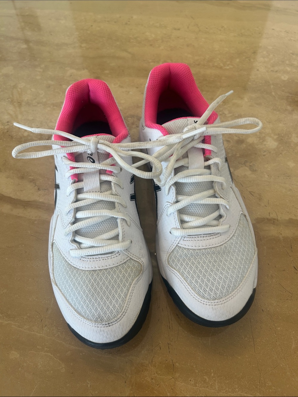 Asics White Athletic pickleball Shoes with Pink and Black Accents - Picture 2 of 6